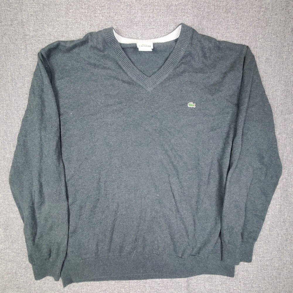 LACOSTE Sweater Men's V-Neck  7 Gray 100% Soft‎ Cotton